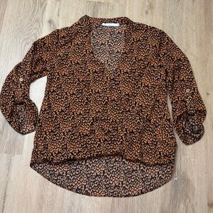 All in Favor Leopard Print Wrap Blouse with Roll-tab Sleeve Xsmall